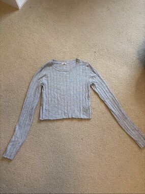 Garage Light Gray Ribbed Long-Sleeve Crop Top